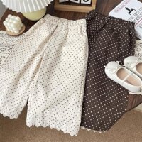 Bé Gái Trẻ Em Ren Chấm Bi Quần Thẳng Quần Ống Rộng Quần Mùa Thu 2025 Phong Cách Mới