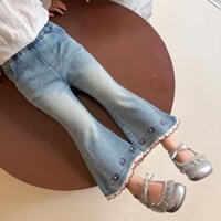 Bé Gái Trẻ Em Xuân Thu 2025 Quần loe Thời Trang Cho Bé Quần Jean Ren Phong Cách Mới Trẻ Em Quần Mùa Xuân Quần Áo
