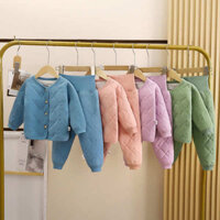 Bé Không Xương Giữ Nhiệt Quần Lót Bé Trai Bé Gái Thu Đông Homewear Dày Bộ Đồ Ngủ Cho Bé Cotton Bảo Vệ Bụng Phù Hợp Với