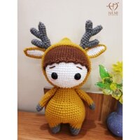 Bé mũ nai bằng len móc nhồi bông dễ thương cute để làm quà tặng, đồ chơi cho bé, trang trí để bàn Hà Mi Handmade