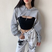 Be > Nữ Tay Dài Rời Siêu Crop Top Bông Tai Kẹp Hip-Hop Dance Màu Trơn Cơ Bản Cắt Áo Khoác Áo