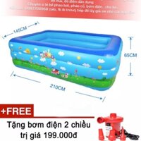 Bể phao bơi 3 tầng 210cm tặng kèm bơm điện mini cho bé