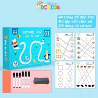 Bé Tập Cầm Bút Tô, Vẽ Đường Nét Nhiều Hình Dáng Với 64 Trang Từ Dễ Đến Khó Cho Bé Làm Quen Luyện Viết, Kèm 6 Cây Bút