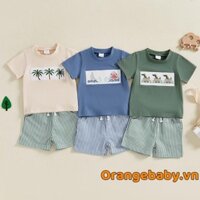 Bé Tập Đi Quần Short Bé Trai Cây / Vịt / Cá Mập Áo Thun Tay Ngắn Sọc Co Giãn Eo Quần Short Bộ