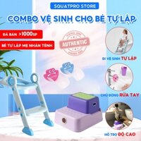 Bệ thu nhỏ bồn cầu, vòi nước rửa tay nối dài và ghế 2 bậc H2 giúp bé vệ sinh độc lập thương hiệu Babyhop