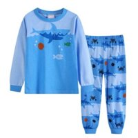 Bé Trai 2 Bộ Đồ Ngủ Khủng Long Cá Mập Hoạt Hình In Cổ Tròn Tay Dài Quần Trẻ Em Phù Hợp Với