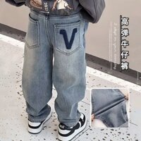 Bé trai 5-14 tuổi giặt quần jean mềm mùa xuân thu quần dài trẻ em quần thun Hàn Quốc