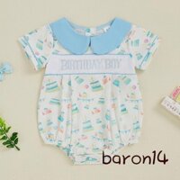 Bé Trai Áo Liền Quần Tay Ngắn Cổ Búp Bê In Hình Bánh Thêu Chữ Quần Áo Mùa Hè Cho Sinh Nhật