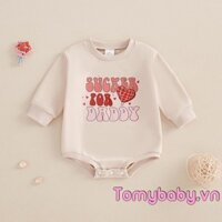 Bé Trai Bé Gái Áo Liền Quần Thời Trang Trái Tim Kẹo In Hình Dài Tay Cổ Tròn Body