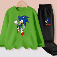 Bé Trai Dài Tay Trang Phục Sonic Nhím Áo Thun + Quần Trẻ Em Xuân Thu Quần Áo Bộ 2 Món