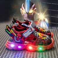 Bé Trai LED Dạ Quang Dép Trẻ Em Chống Dính Baotou Hoạt Hình Sandal Sinh Viên Thắp Sáng Người Nhện Dép