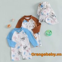 Bé Trai Mới Biết Đi Rash Guard Có Mũ 2 Bộ Cua Biển Rùa Họa Tiết Zip Up Dài Tay Cổ Thủy Thủ Đoàn Đồ Bơi