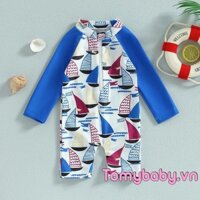 Bé Trai Một Mảnh Đồ Bơi Mùa Hè Dài Tay Tàu In Dây Kéo Bộ Đồ Tắm