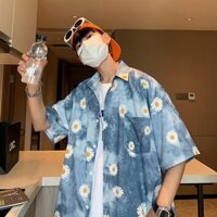 Bé Trai Mùa Hè Phong Cách Mới Phong Cách Nhật Bản Ruffian Đẹp Trai Phong Cách Bông Tai Kẹp Rời Áo Sơ Mi Thường Ngày