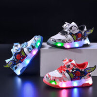 Bé Trai Nhẹ Giày Thể Thao Trẻ Em Ultraman Nhấp Nháy Giày Thường Cho Bé Tập Đi Giày Velcro