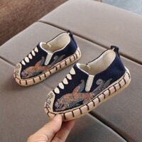 Bé Trai Phong Cách Dân Tộc Cũ Bắc Kinh Giày Vải Melaleuca Đế Phong Cách Retro Thêu Tay Hanfu Giày Bé Trai Cổ Trang Phục Giày 4.2.3