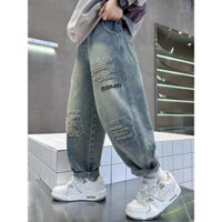 Bé Trai Quần Jean Thời Trang Cắt Sợi Trẻ Em Xuân Thu Phong Cách 2024 Bé Trai Chiên Phố Xù Đẹp Trai Bé Xuân Thu Quần Ngoài Mặc Hợp Thời Trang