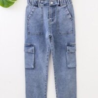 Bé Trai Quần Jeans Nút Túi Màu Trơn