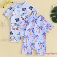 Bé Trai Rash Guard Đồ Bơi In Hình Hoạt Hình Tay Ngắn Lưng Dây Kéo Bộ Đồ Tắm