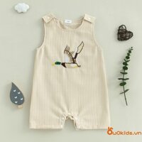 Bé Trai Sọc Tổng Thể Áo Liền Quần Vịt Thêu Không Tay Tank Body Quần Áo Mùa Hè