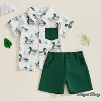 Bé Trai Tập Đi Mùa Hè 2 Bộ Áo Sơ Mi Nút In Hình Vịt Quần Short Chắc Chắn