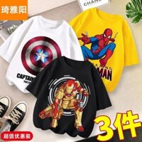 Bé Trai Tay Ngắn Người Nhện Quần Áo Mùa Hè Trẻ Em Nửa Tay Quần Áo Trẻ Em Marvel Vừa Lớn Bé Trai Quần Áo Mùa Hè Đế ADA