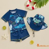 Bé Trẻ Em Bé Trai Rash Guard Set Tay Ngắn Cá Heo In Hình Quần Short Mũ Đồ Bơi Mùa Hè Đồ Bơi