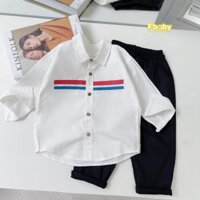 BE12 Set bộ áo sơ mi ca rô dài tay quần kaki Fbaby cho bé trai