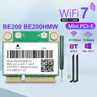 Be200 WiFi 7 Card BE200NGW Bluetooth 5.4 Bộ chuyển đổi Ethernet Tri Band 2.4G / 5G / 6GHz M.2 Thẻ mạng không dây cho PC Windows10 / 11