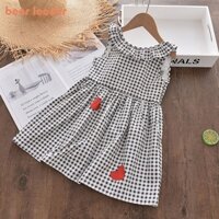BEAR LEADER Đầm Xòe Họa Tiết Caro Hở Lưng Dễ Thương Cho Bé 3-8 Tuổi
