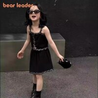 BEAR LEADER Gấu Lãnh Đạo Mới Màu Trơn Quần Áo Bé Gái Phù Hợp Với Dây Đeo Mùa Hè Top Và Váy Bộ Quần Áo Trẻ Em Thanh Thiếu Niên Chắp Vá Chà Nhám Trang Phục