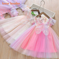 BEAR LEADER Gấu Lãnh Đạo Phiên Bản Hàn Quốc 3D Cánh Bướm Lưới Đầm Công Chúa Màu Ngọt Ngào Bé Gái Quần Áo 2-6 Tuổi Sinh Nhật Mặc