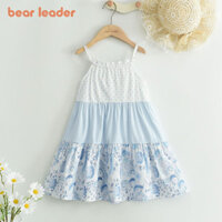 BEAR LEADER Gấu Lãnh Đạo Sọc Chấm Bi Hoa Chắp Vá Không Tay Suspender Váy Bé Gái Hoa Mùa Hè Quần Áo Trẻ Em Mặc Thường Ngày