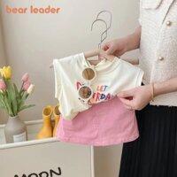 BEAR LEADER Set Áo Sát Nách Màu Trơn In Chữ + Chân Váy Ngắn Màu Sắc Ngọt Ngào Thời Trang Mùa Hè Cho Bé Gái 1-6 Tuổi