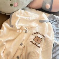 Bear Pyjama Bộ quần áo mặc ở nhà dài tay đơn giản mùa xuân dành cho nữ