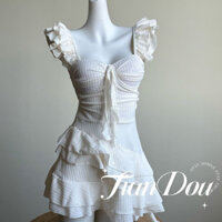 [Bear Wonderful House] [First Love Little White Dress]High-Quality Texture Vacation Pure Desire One-Piece Swimsuit Bikini Conservative Cover-Up Slimming Hot Spring