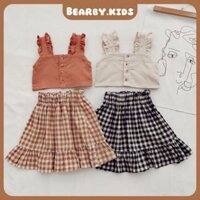bearby.kids Set Đồ Set Váy Bé Gái Set Áo Hai Dây Phối Ren Kèm Chân Váy Caro Màu Sắc Nhã Nhặn Vintage Cho Bé