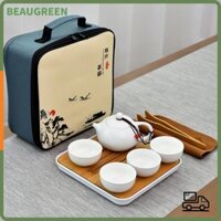 Beaugreen 9 Cái / bộ Ấm Trà Ấm Trà, Có Túi Với 4 Cốc Trà Bộ Trà Gongfu Trung Quốc, Ấm Trà Du Lịch Mini Gốm Sứ Di Động Dã Ngoại