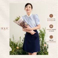 BEAUTEBYV - Chân váy nữ dáng A đắp vạt đính nơ vải trang trí cùng màu Feliz