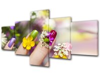 Beauty Salon Paintings for Living Room Fingernail Design Flower Pictures Red Nail Polish Wall Art 5 Panel Printed on Canvas Makeup Artwork Modern H...