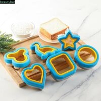 Beautybar Bộ 6 Dụng Cụ Cắt Bánh Sandwich & Niêm Phong, Khuôn Bánh Quy Bằng Thép Không Gỉ Cạnh Nhựa, Họa Tiết Hoạt Hình Gia Đình Khuôn Bánh Mì Rau