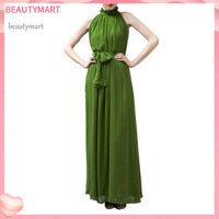 [Beautymart] Đầm Maxi không tay cổ tròn màu trơn dự tiệc dạ hội có thắt lưng