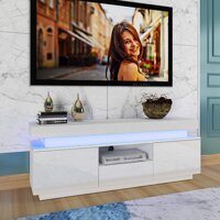 BEAUTYVAN Modern LED TV Stand, High Gloss TV Cabinet w/Storage, TV Table Multifunctional Storage Cabinet, Large Entertainment Stand for Living Room...