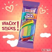 BEBETO WACKY STICKS kẹo dẻo sợi có nhân nhai mứt cam với tutti-frutti và hương vani
