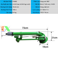 Béc tưới cánh đập xoay 360° FSN-63, Béc phun nước tưới cây 2" ren 63, Sprinkler Big