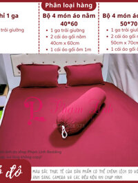 {Bedding accessories} [Đỏ đô] Bộ 4 món Drap Ga trải giường bo chun vải thun lạnh sợi silk màu trơn