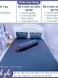 {Bedding accessories} [Xanh ghi] Bộ 4 món Drap Ga trải giường bo chun vải thun lạnh sợi siu màu trơ