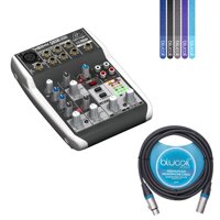 Behringer XENYX Q502USB Analog Mixer with Built-In USB Audio Interface Bundle with Blucoil 10-FT Balanced XLR Cable, and 5-Pack of Reusable Cable Ties