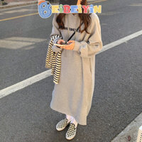 Beibeiyin Phụ nữ mang thai phiên bản Hàn Quốc của thời trang dưới sự lan rộng của váy hoodie dài lông và dày