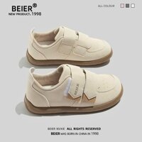BEIER AUTH 100% Giày xinh nữ BEIER mầu be quai dán đi chơi 1903